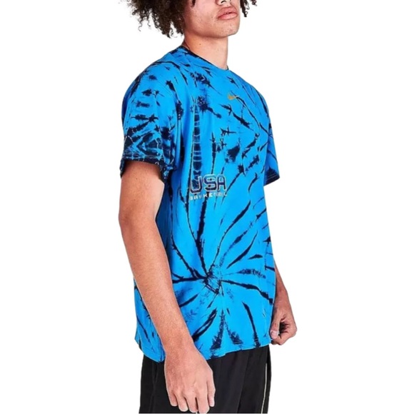 Nike Tie Dye Blue Gold Graphic T-Shirt Swoosh Logo USA Basketball Tee - Picture 2 of 11